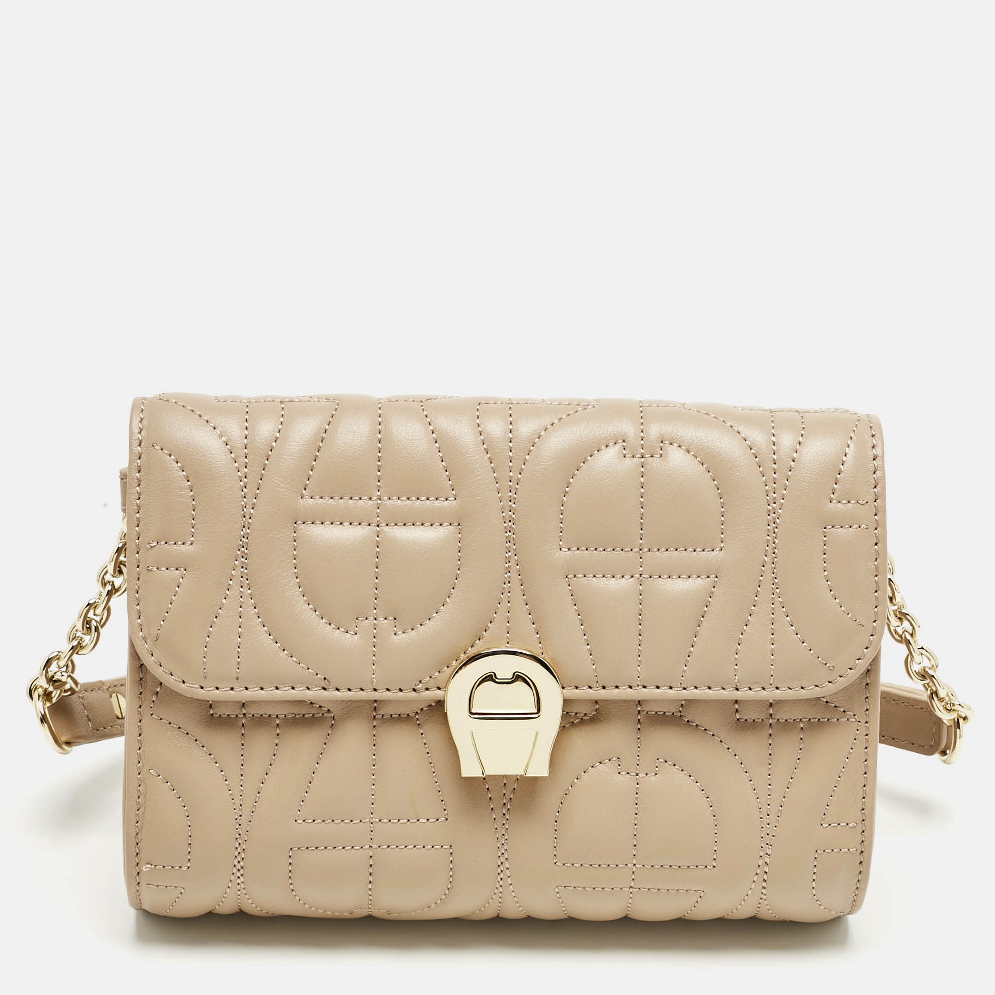 Aigner Beige Logo Embossed Leather Genoveva Belt Bag