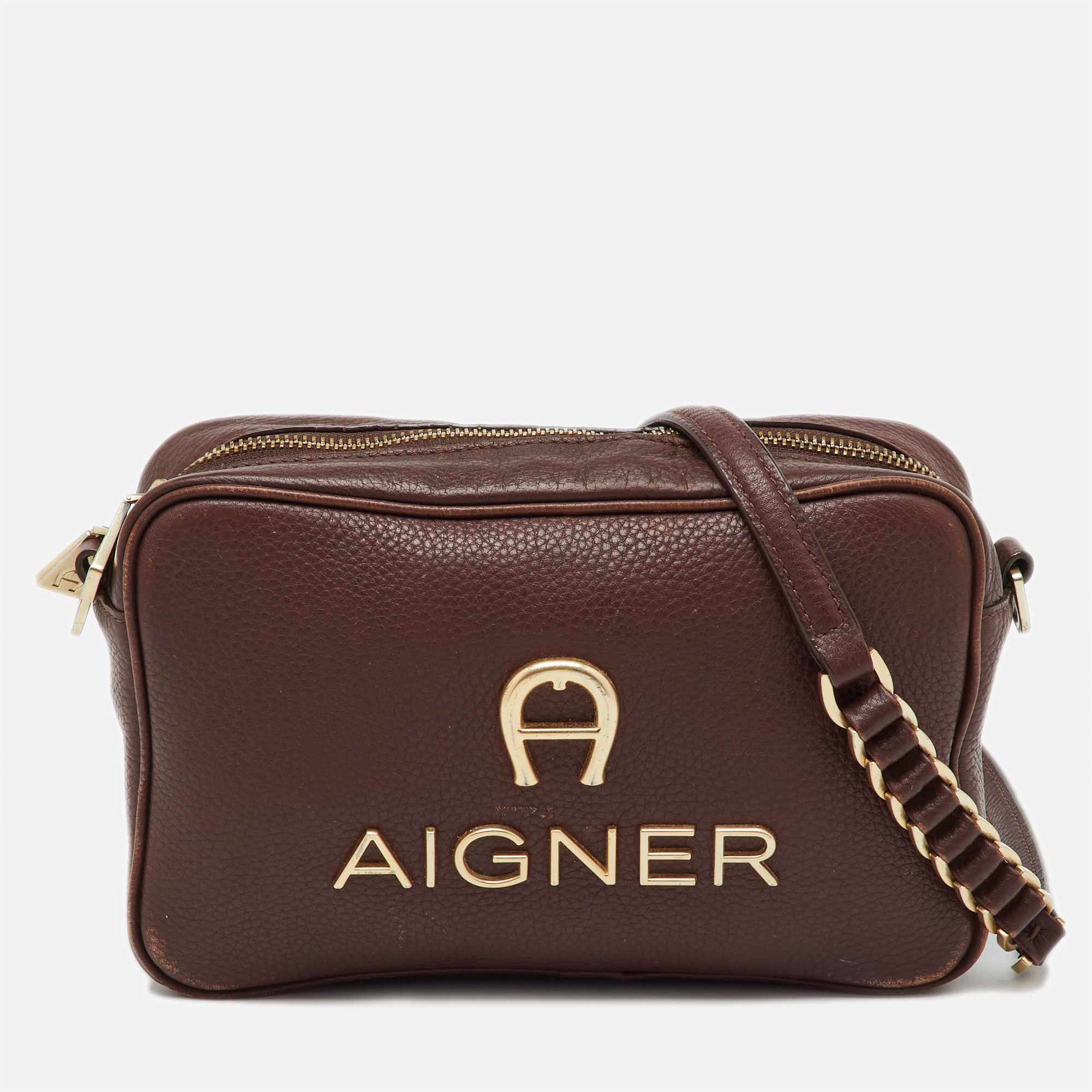 

Aigner Burgundy Leather Bombe A Camera Crossbody Bag