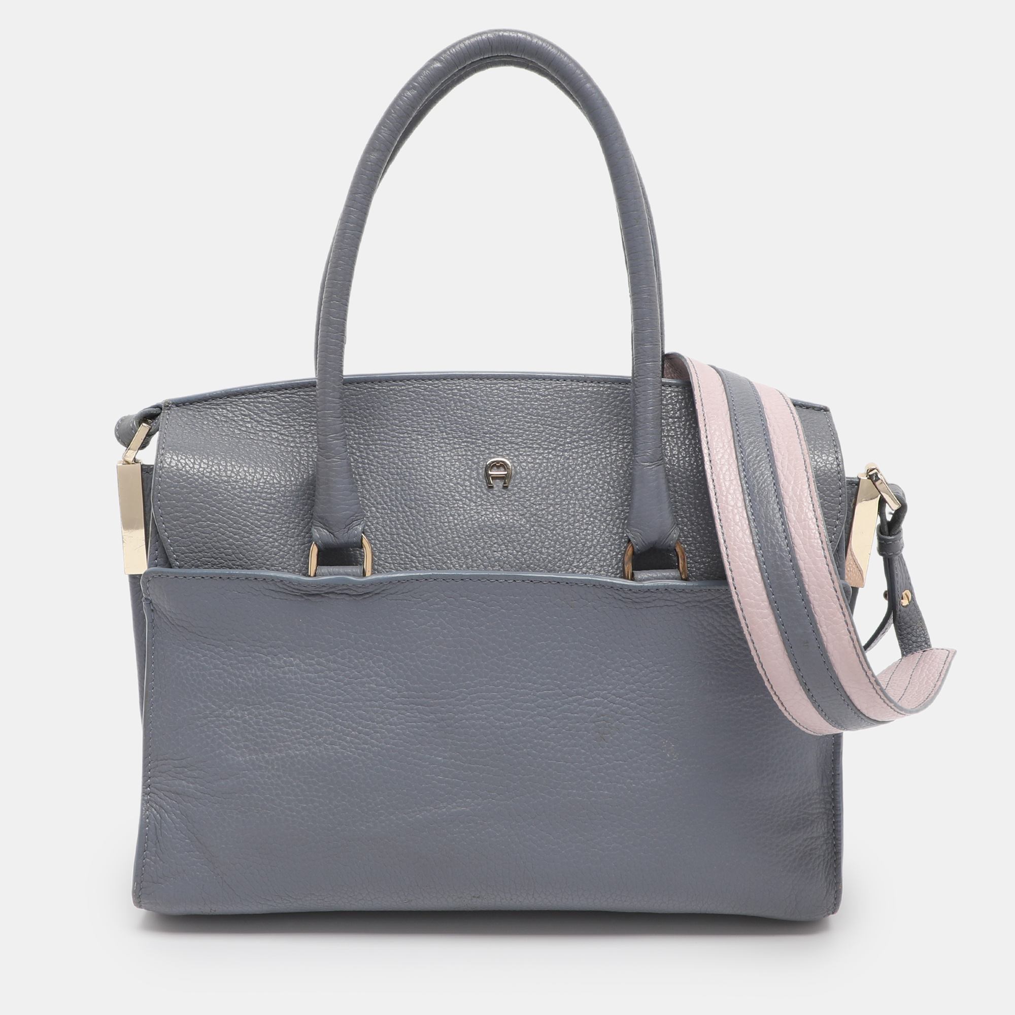 

Aigner Dusty Blue Leather Satchel