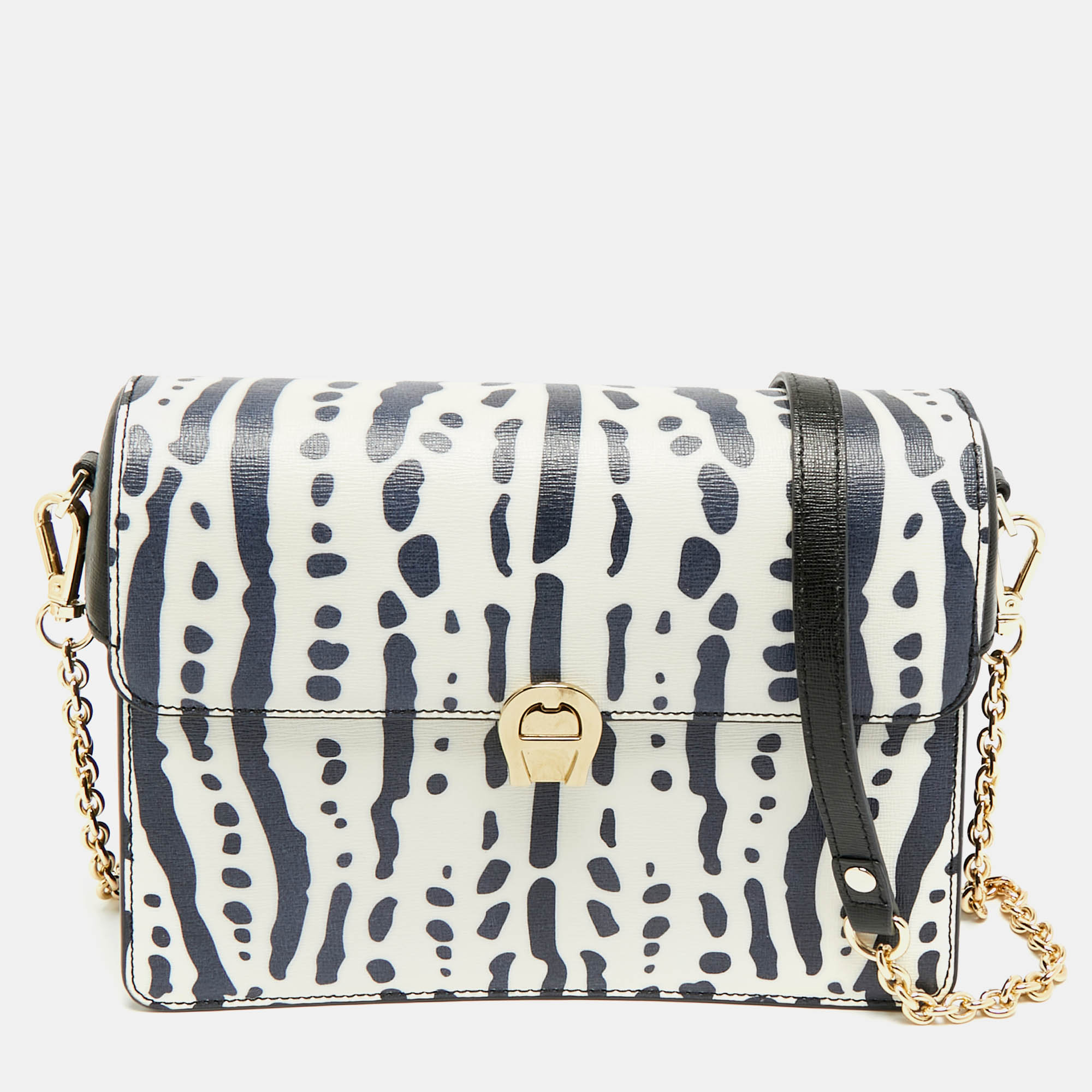 

Aigner Genoveva Black/White Printed Leather Shoulder Bag