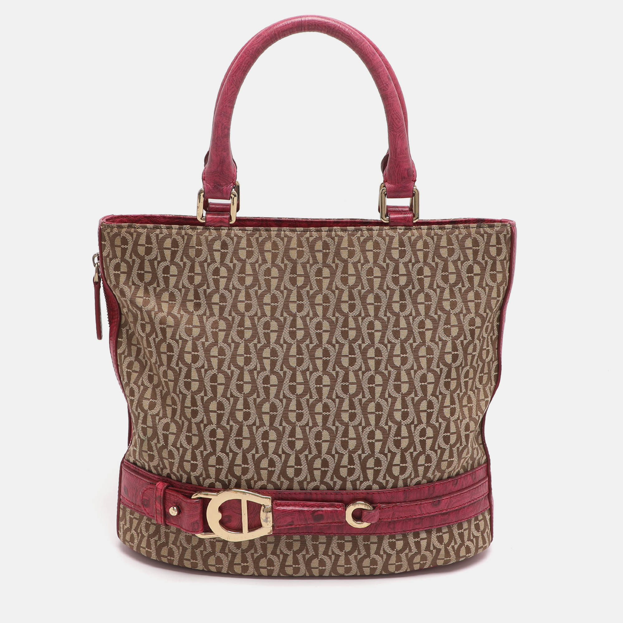 

Aigner Beige/Pink Signature Canvas and Leather Tote