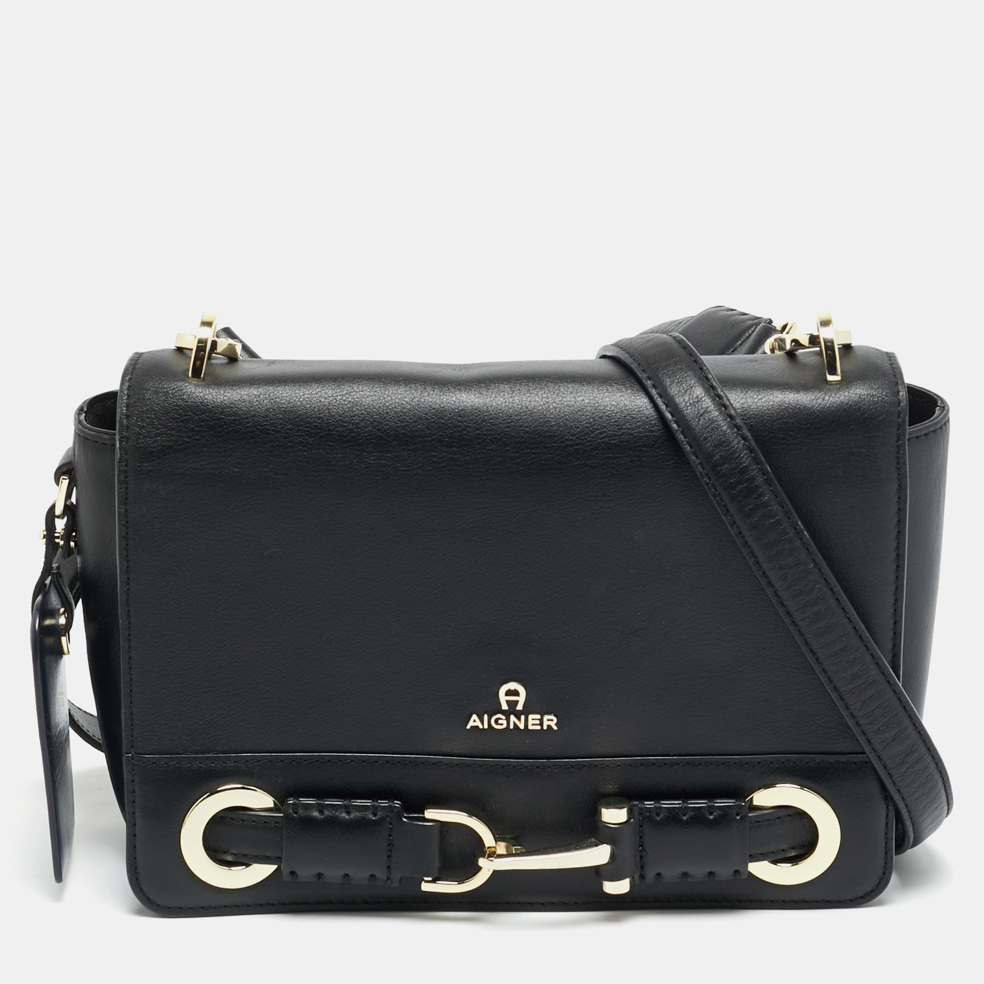 

Aigner Black Leather Flap Shoulder Bag