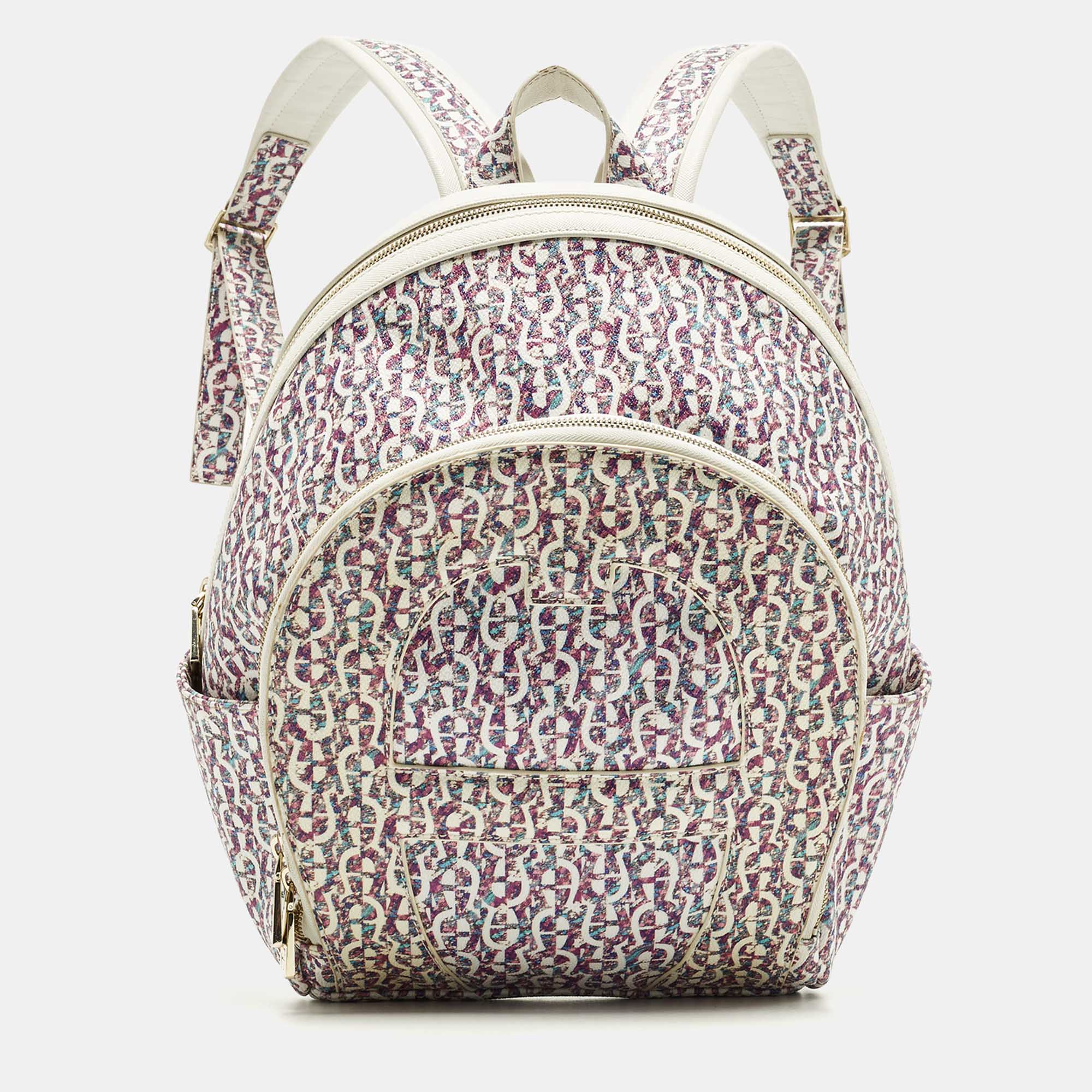

Aigner Icon Magenta/White Signature Printed Coated Canvas Backpack, Pink