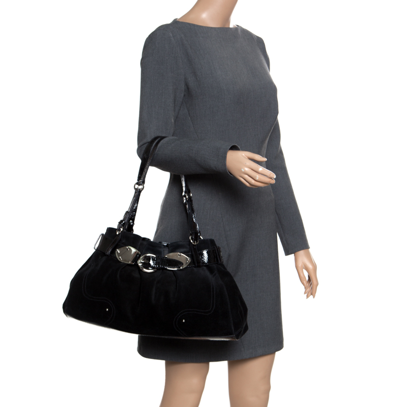 

Aigner Black Suede and Patent Leather Shoulder Bag