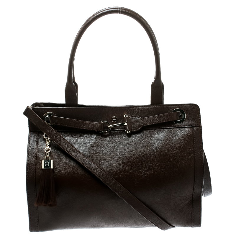 Pre Owned Aigner Brown Leather Cavallina Top Handle Bag