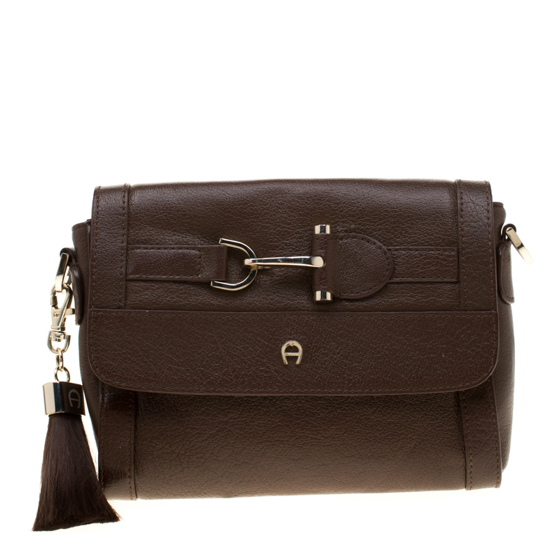 Aigner Brown Leather Cavallina Crossbody Bag