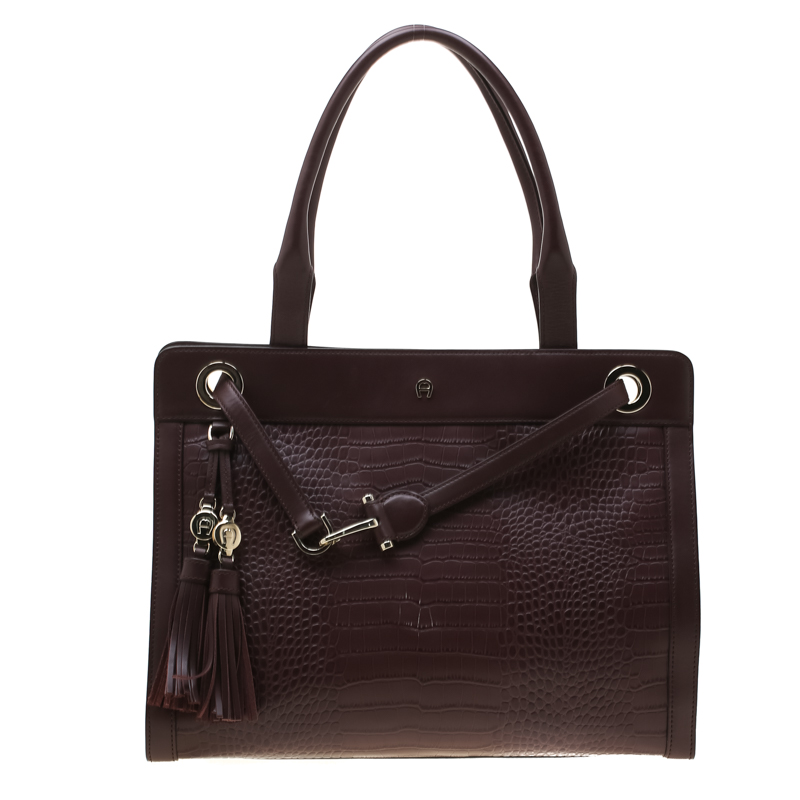 Aigner Burgundy Leather Cavallina Top Handle Bag