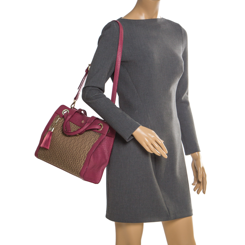 

Aigner Beige/Magenta Canvas and Leather Cavallina Top Handle Bag