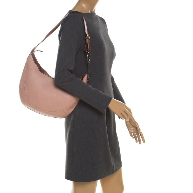 

Aigner Pink/Brown Leather Logo Buckle Hobo