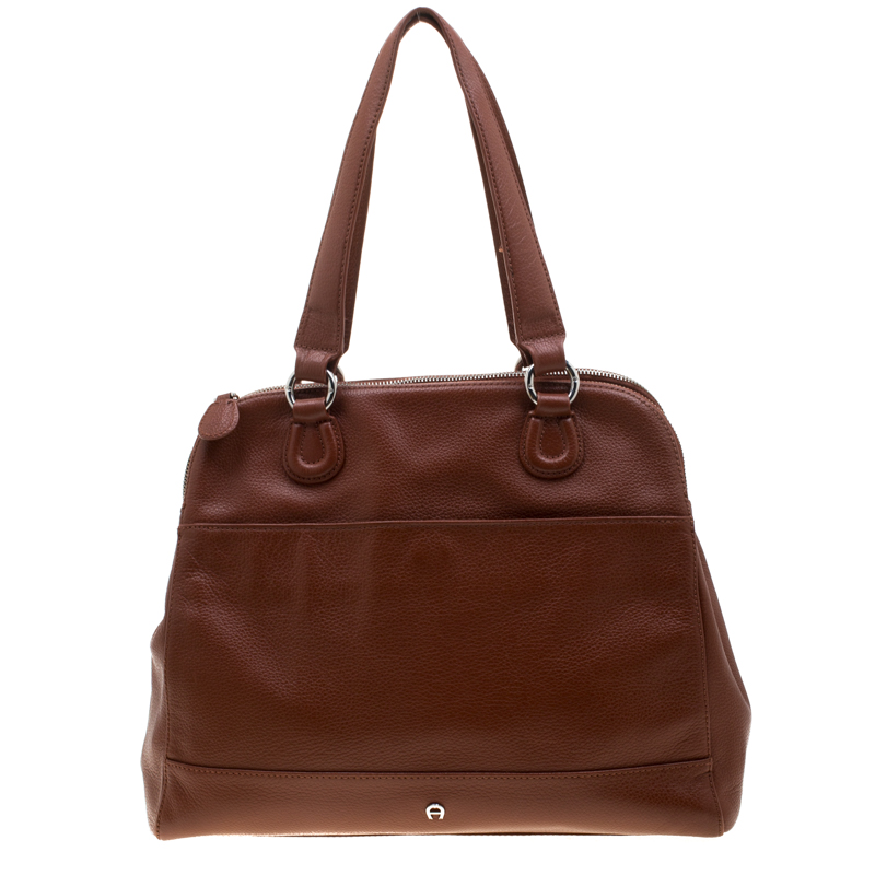 Pre Owned Aigner Brown Leather Dome Satchel