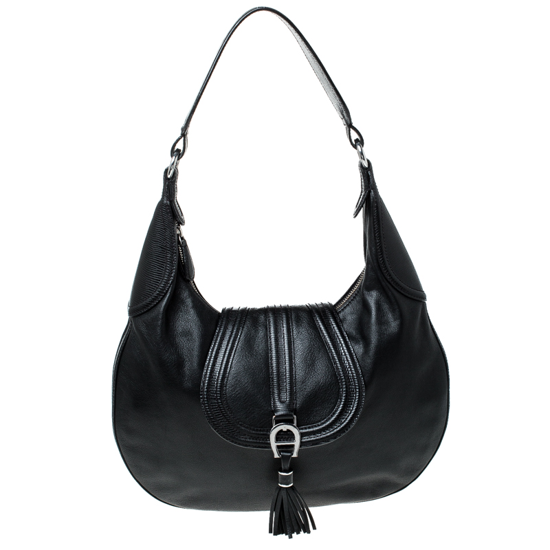 Pre Owned Aigner Black Leather Hobo