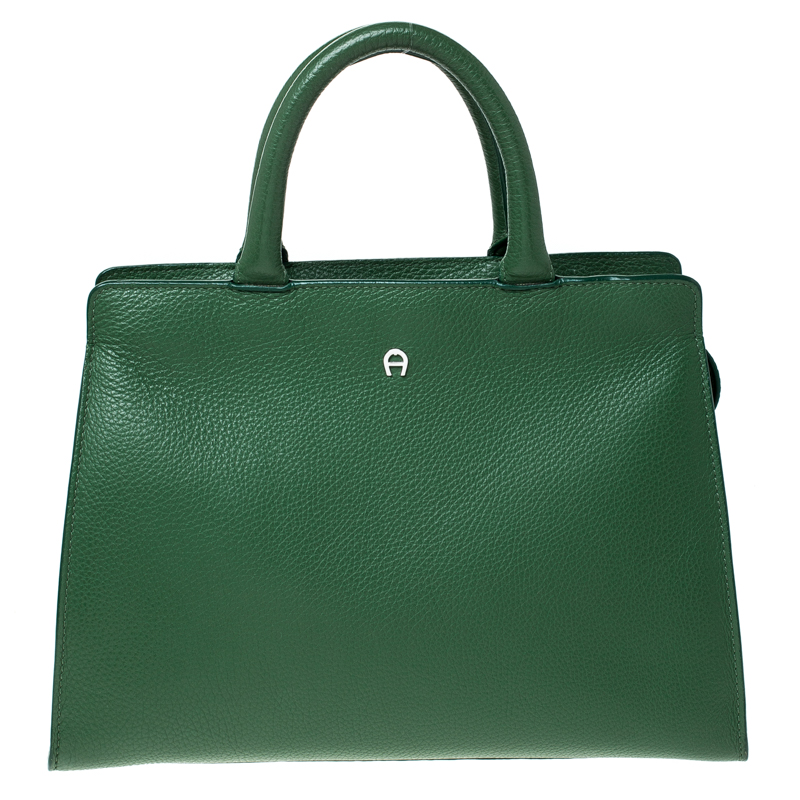 Pre Owned Aigner Green Leather Tote