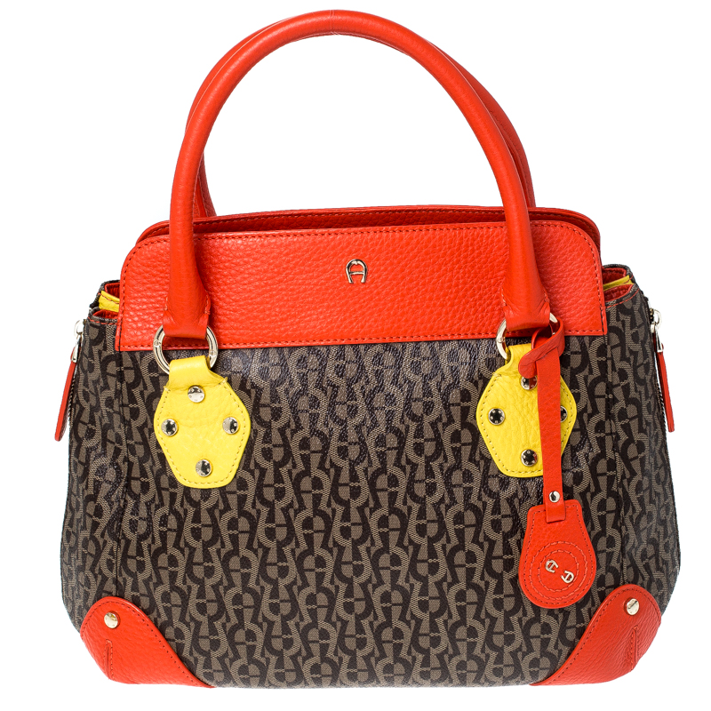 Pre Owned Aigner Multicolor Coated Canvas and Leather Satchel