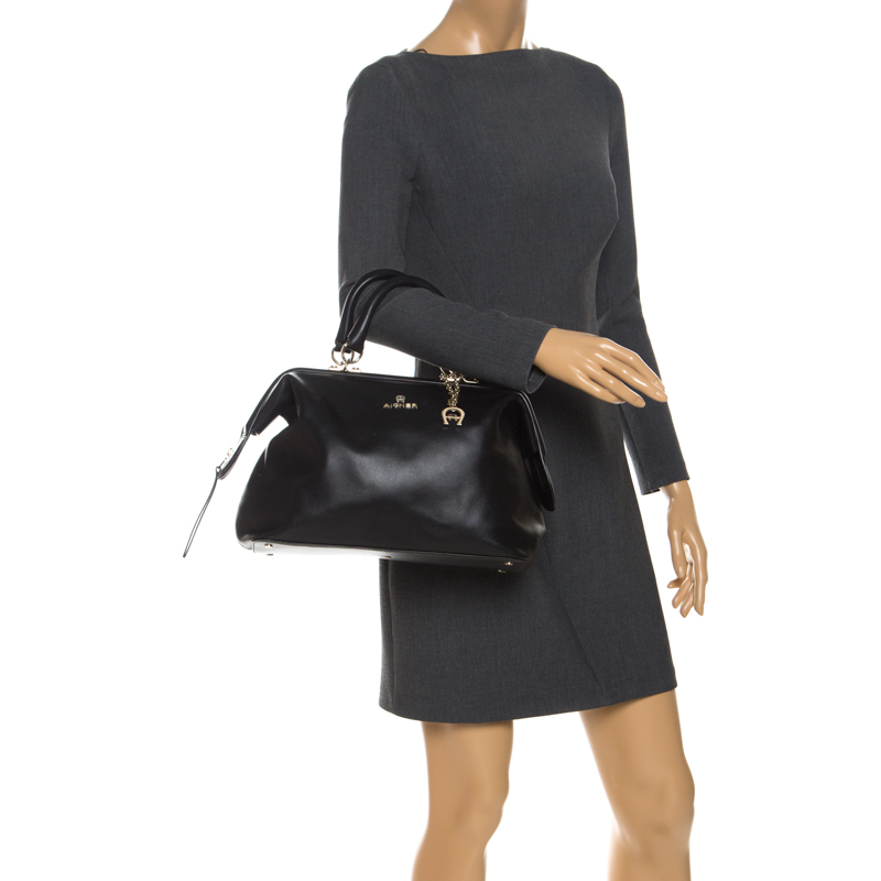 Aigner Black Leather Boston Bag
