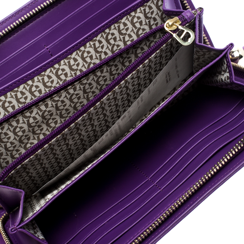 

Aigner Purple Monogram Embossed Leather Cavallina Zip Around Wallet
