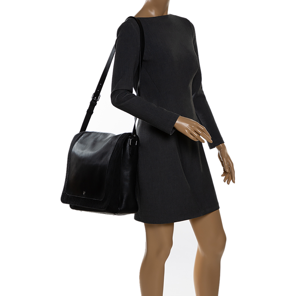 

Aigner Black Leather Canvas and Leather Messenger Bag
