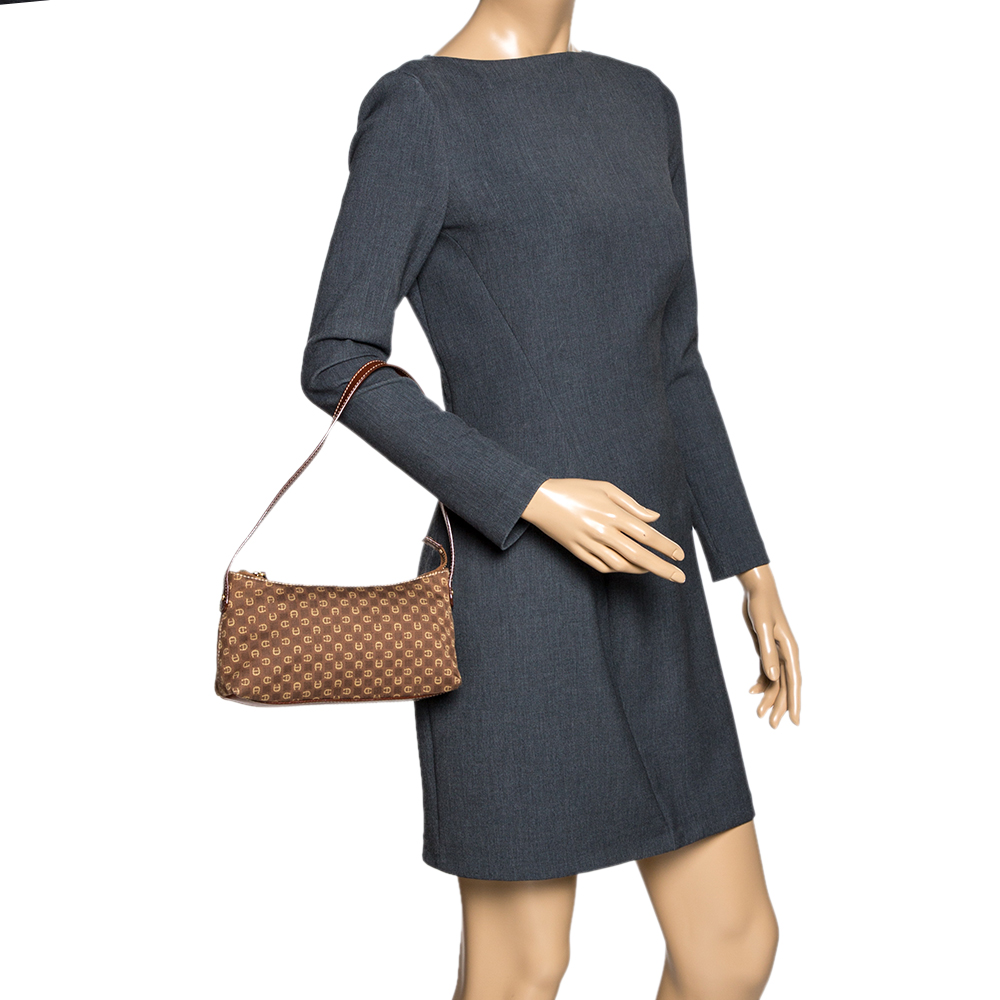 

Aigner Brown Signature Canvas and Leather Baguette Bag