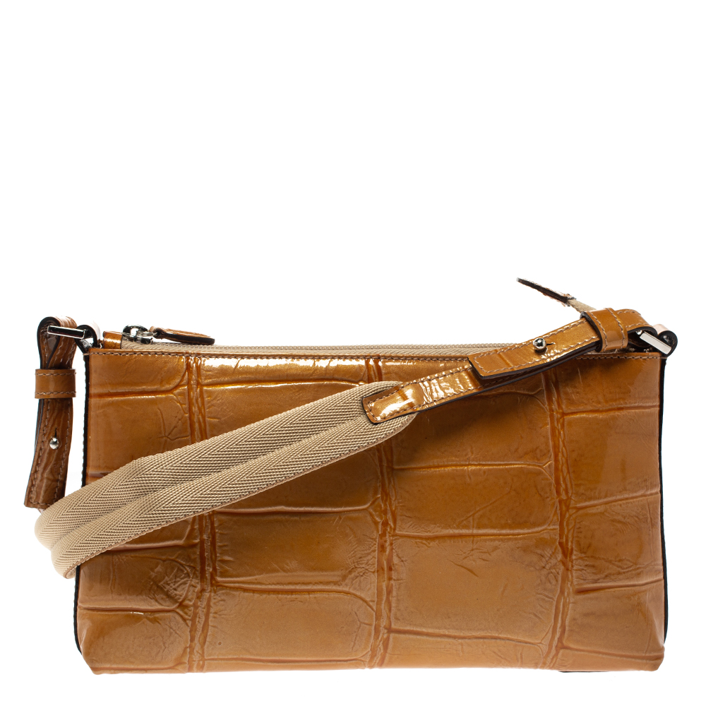 Pre Owned Aigner Tan Patent Leather Shoulder Bag