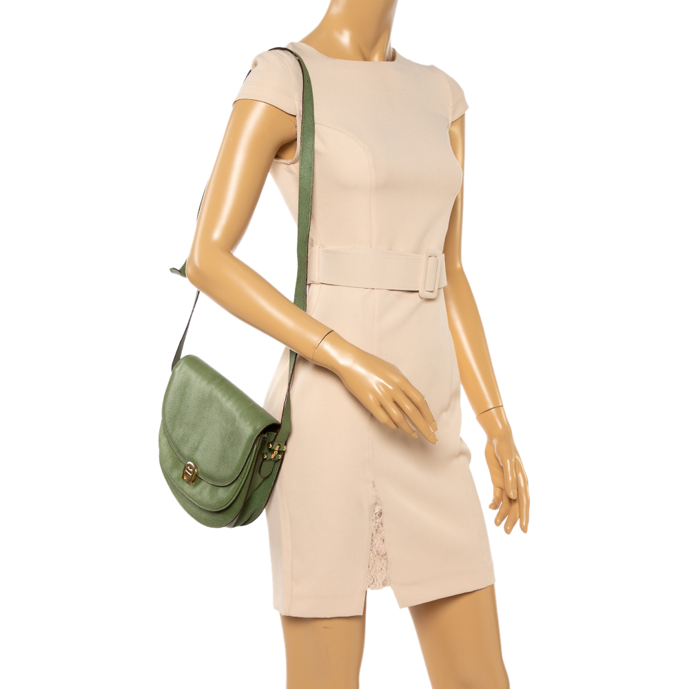 

Aigner Green Leather Logo Flap Crossbody Bag