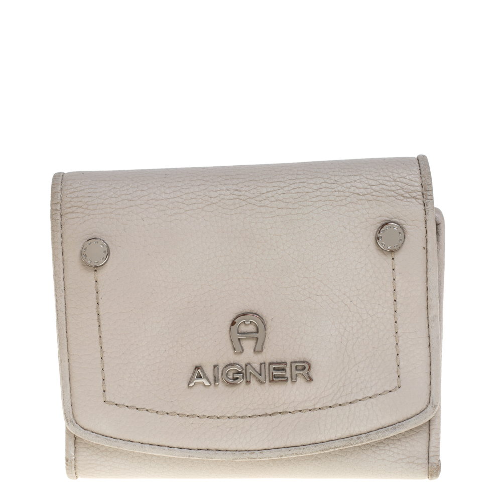 Pre-owned Aigner Grey Leather Trifold Wallet