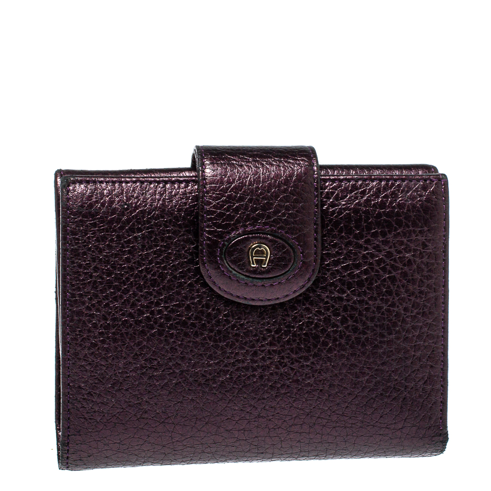 Pre-owned Aigner Metallic Purple Leather Compact Wallet