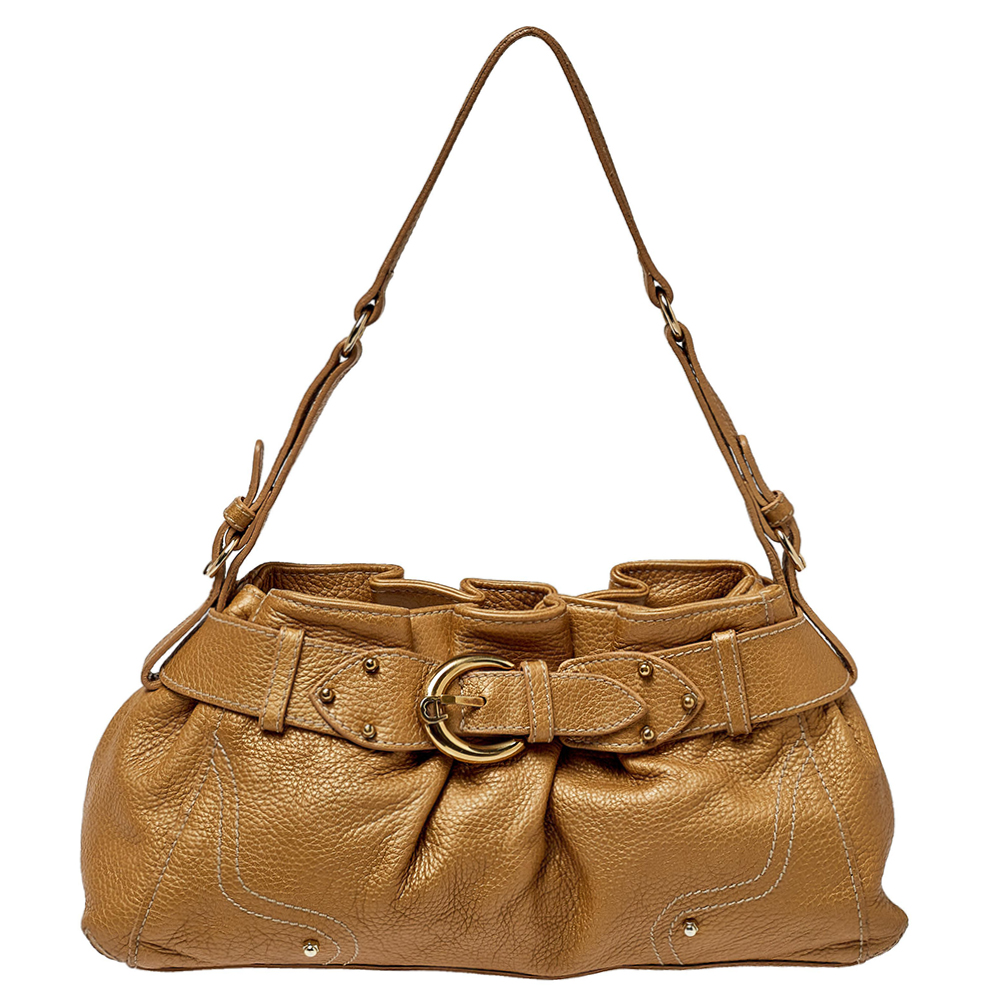 Pre-owned Aigner Metallic Beige Pleated Leather Satchel
