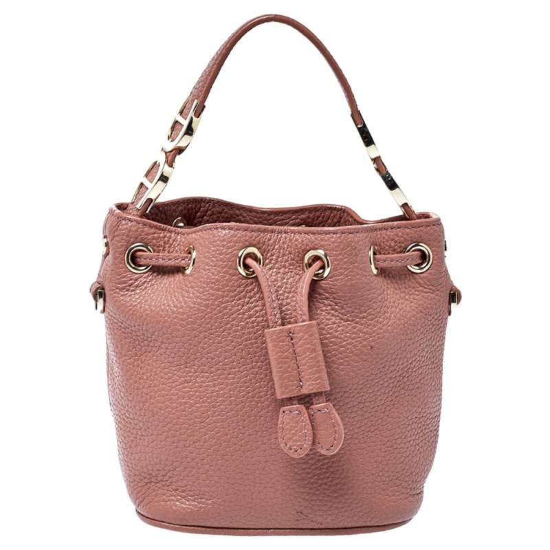 Pre-owned Aigner Old Rose Grained Leather Mini Bucket Bag In Pink