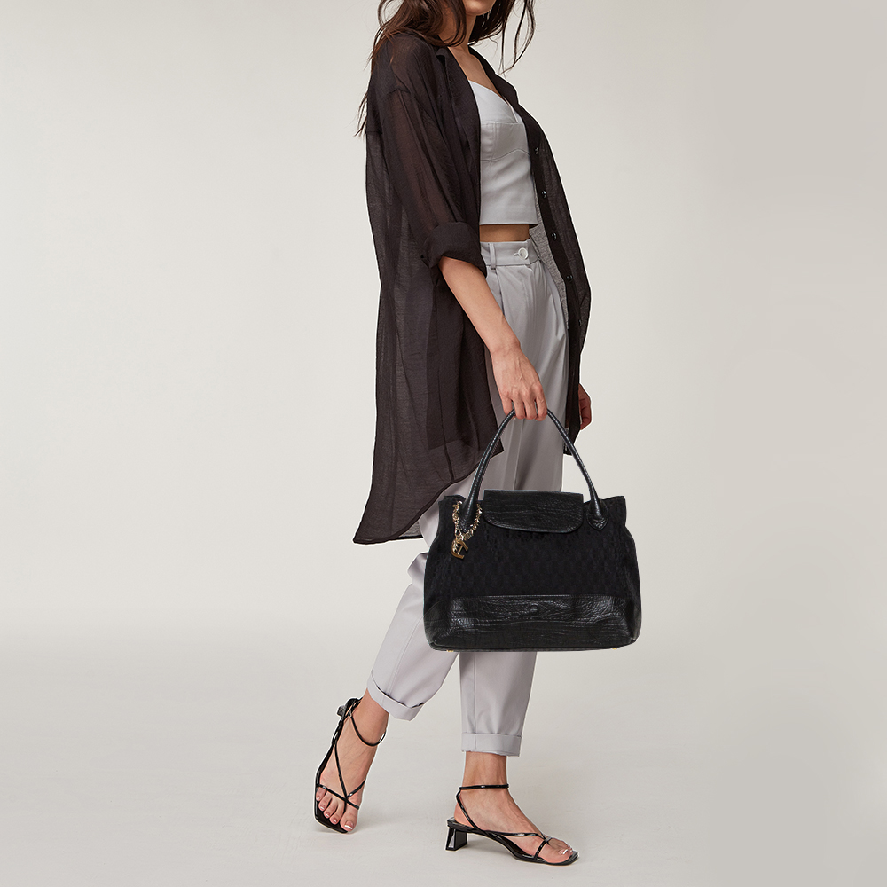 

Aigner Black Signature Canvas and Leather Charm Tote