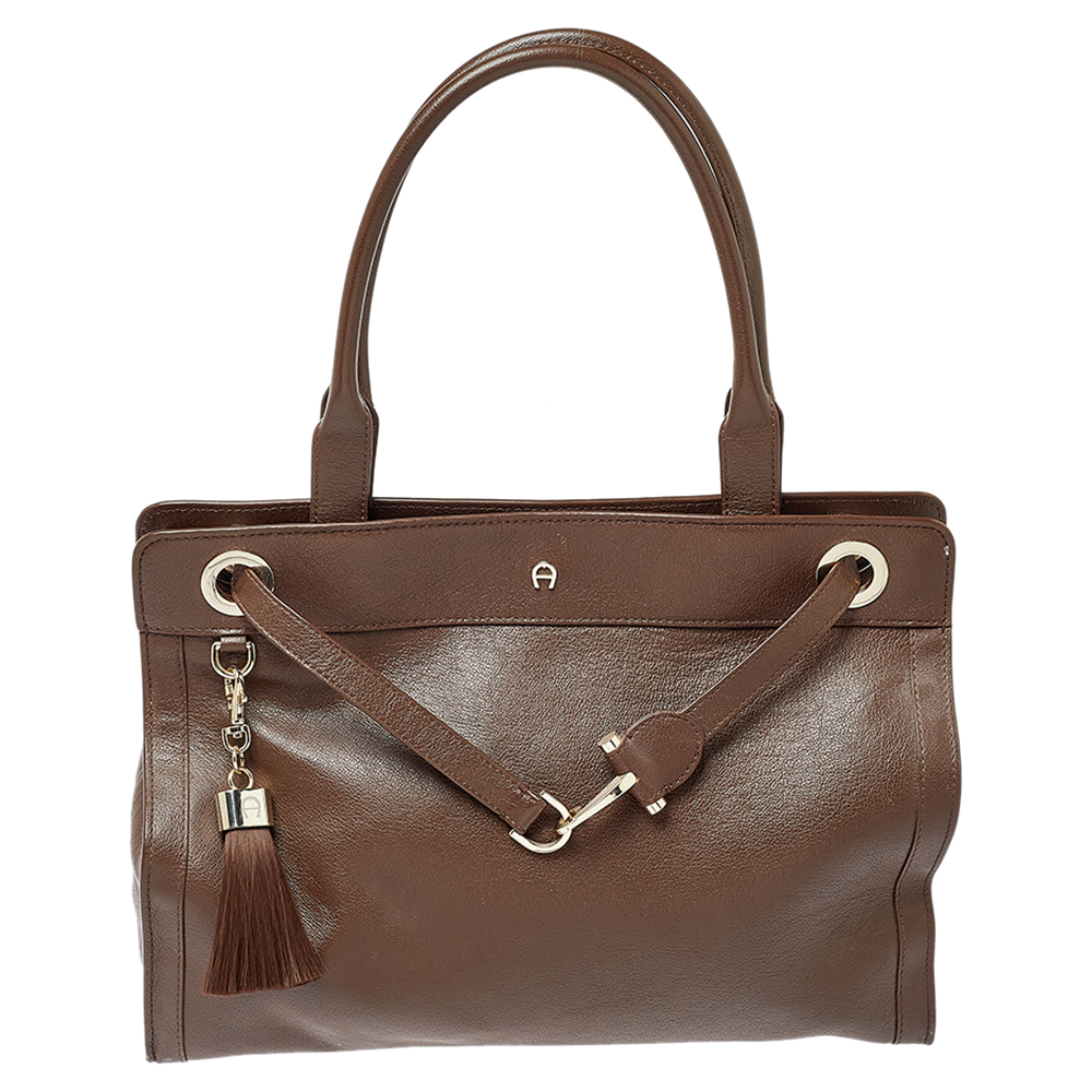 Pre-owned Aigner Brown Leather Cavallina Tote