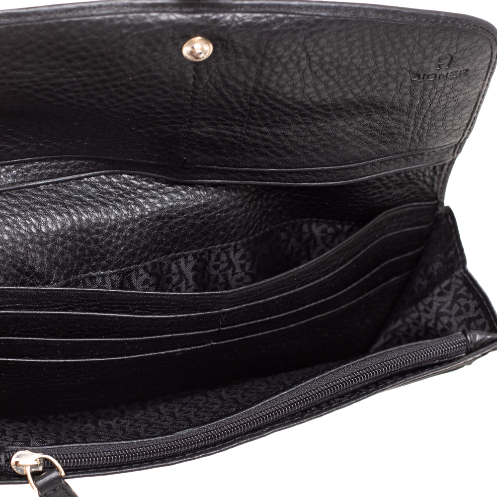 

Aigner Black Monogram Coated Canvas and Leather Buckle Flap Continental Wallet