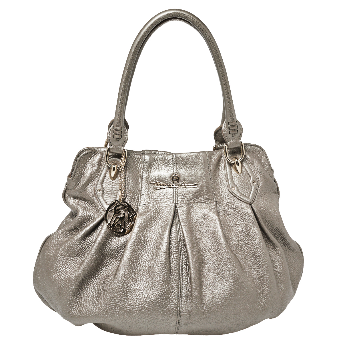 Pre-owned Aigner Metallic Grey Leather Satchel