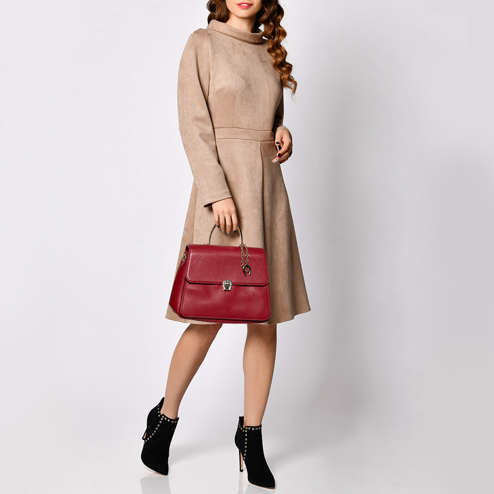 

Aigner Red Leather Genevova  Top Handle Bag