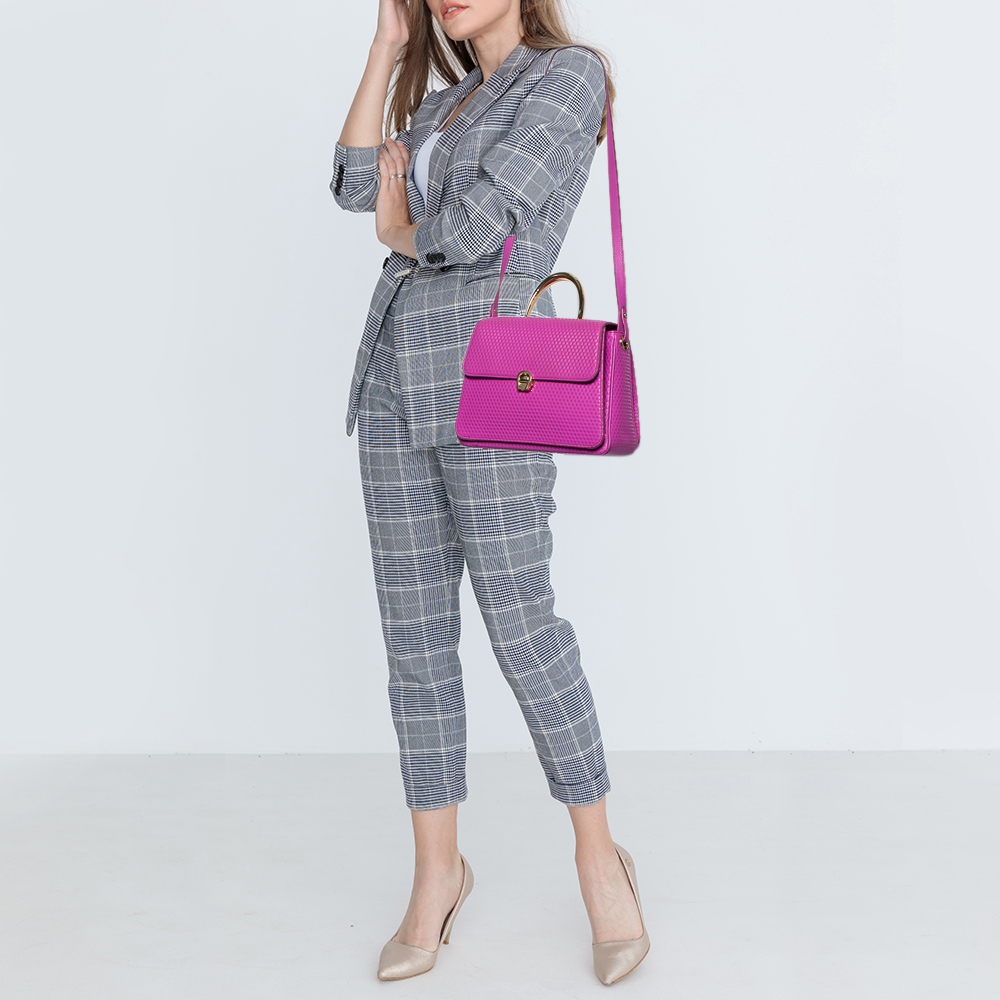 

Aigner Pink Embossed Leather Genoveva  Top Handle Bag