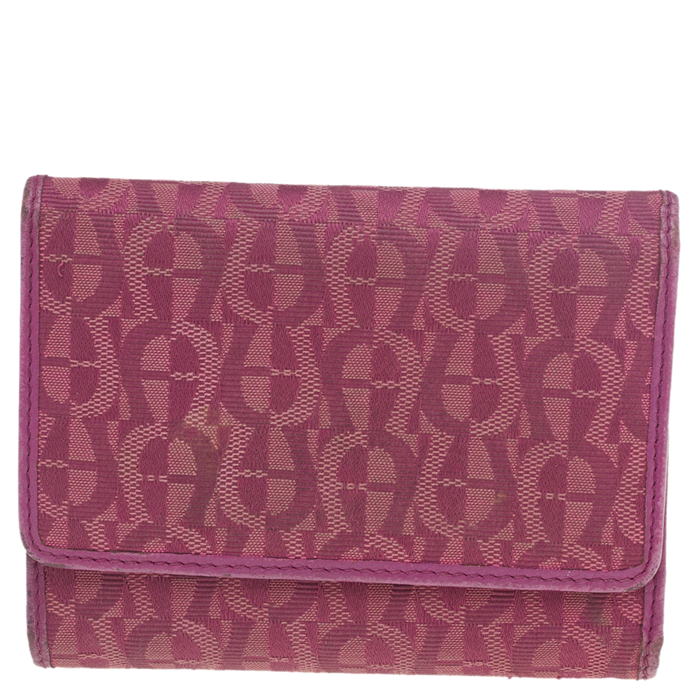 

Aigner Magenta Signature Canvas and Leather Trifold Wallet, Pink