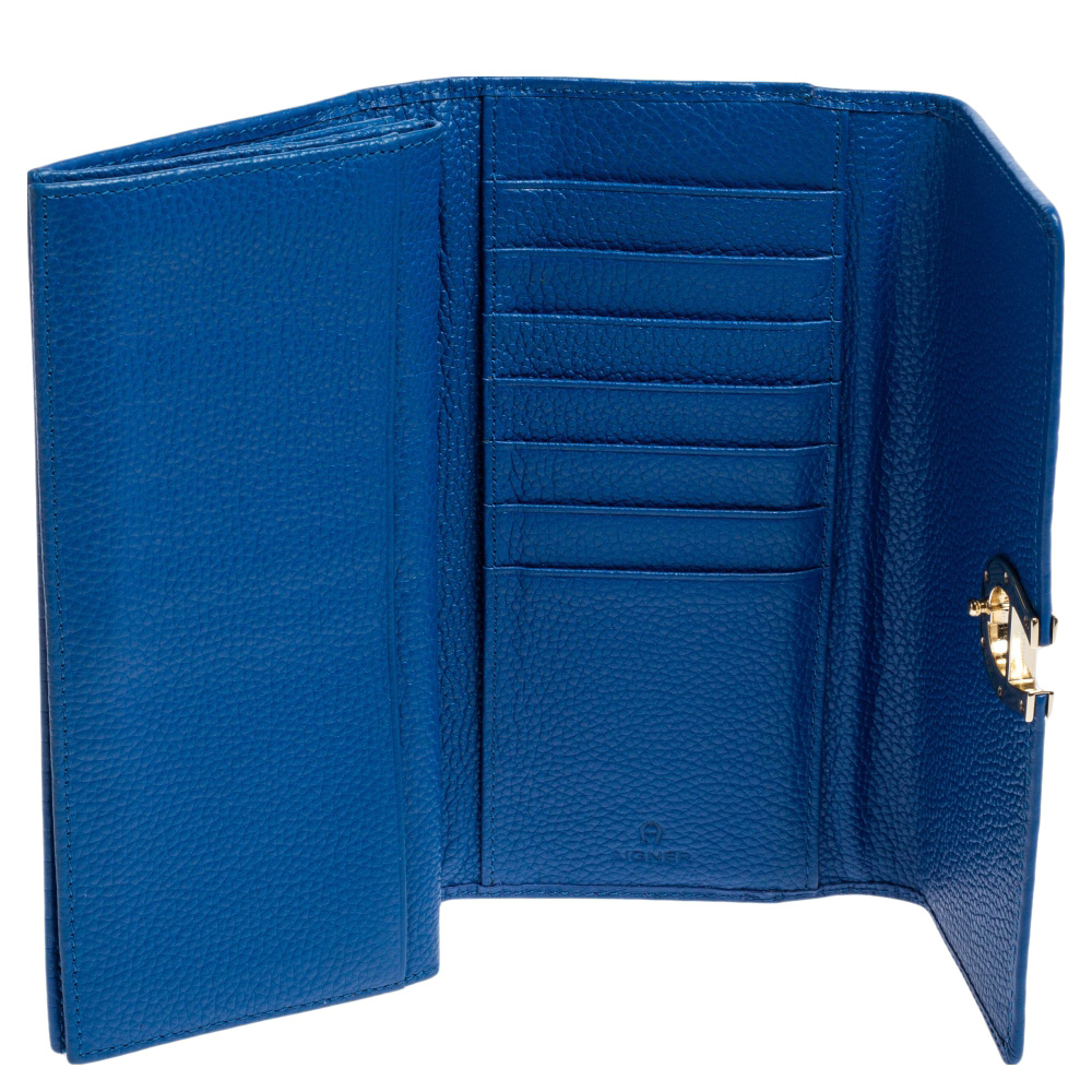 

Aigner Blue Embossed Leather Genoveva Continental Wallet