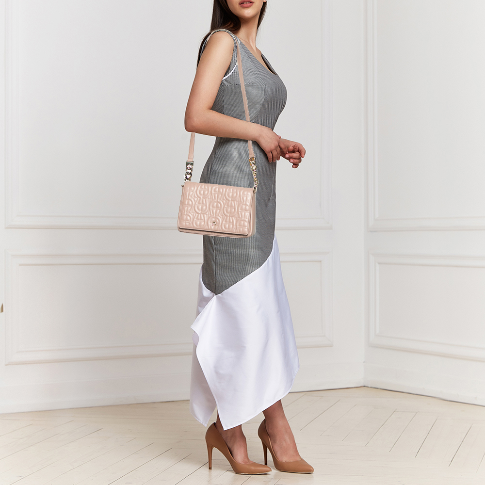 

Aigner Pink Leather Logo Flap Shoulder Bag