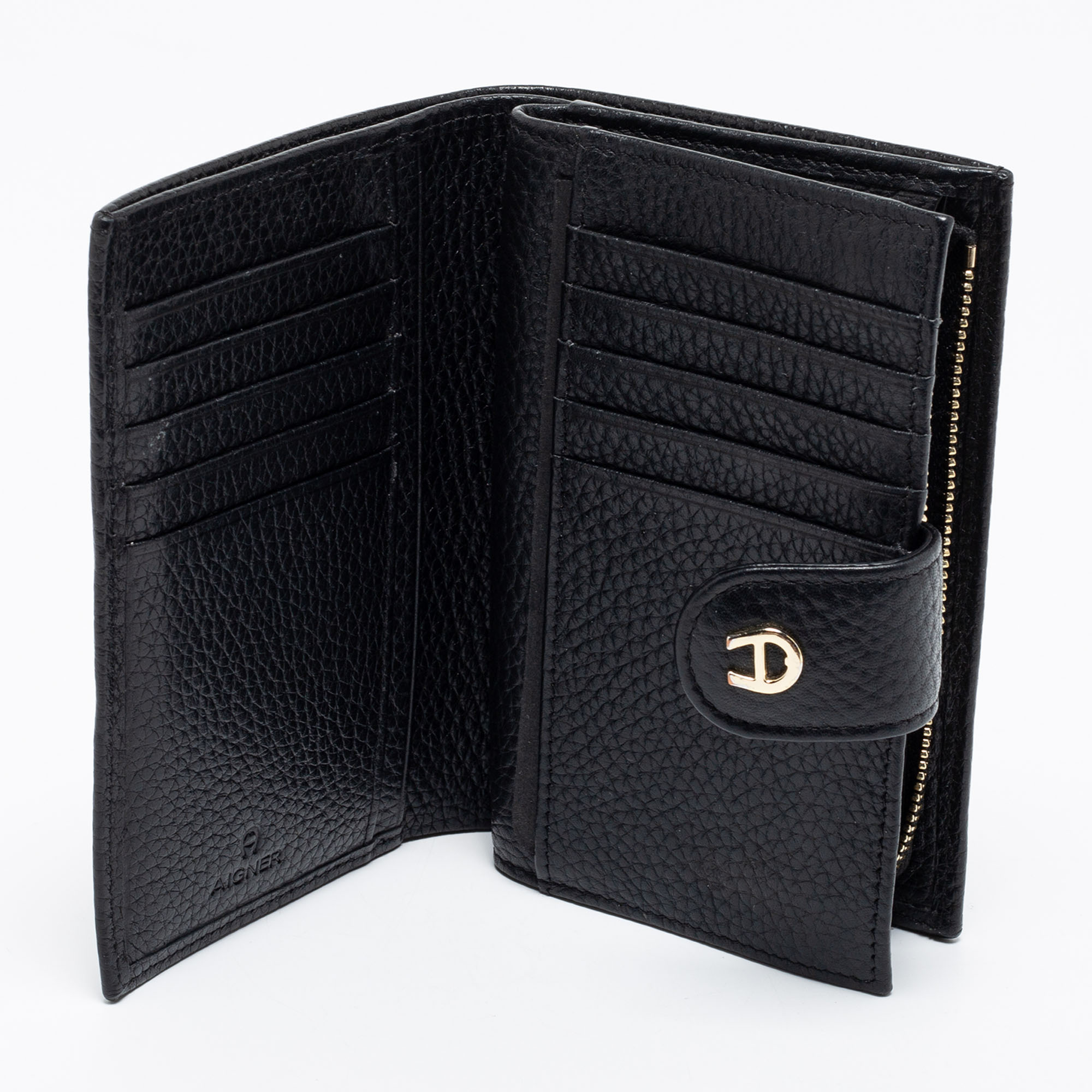 

Aigner Black Leather Diadora French Wallet