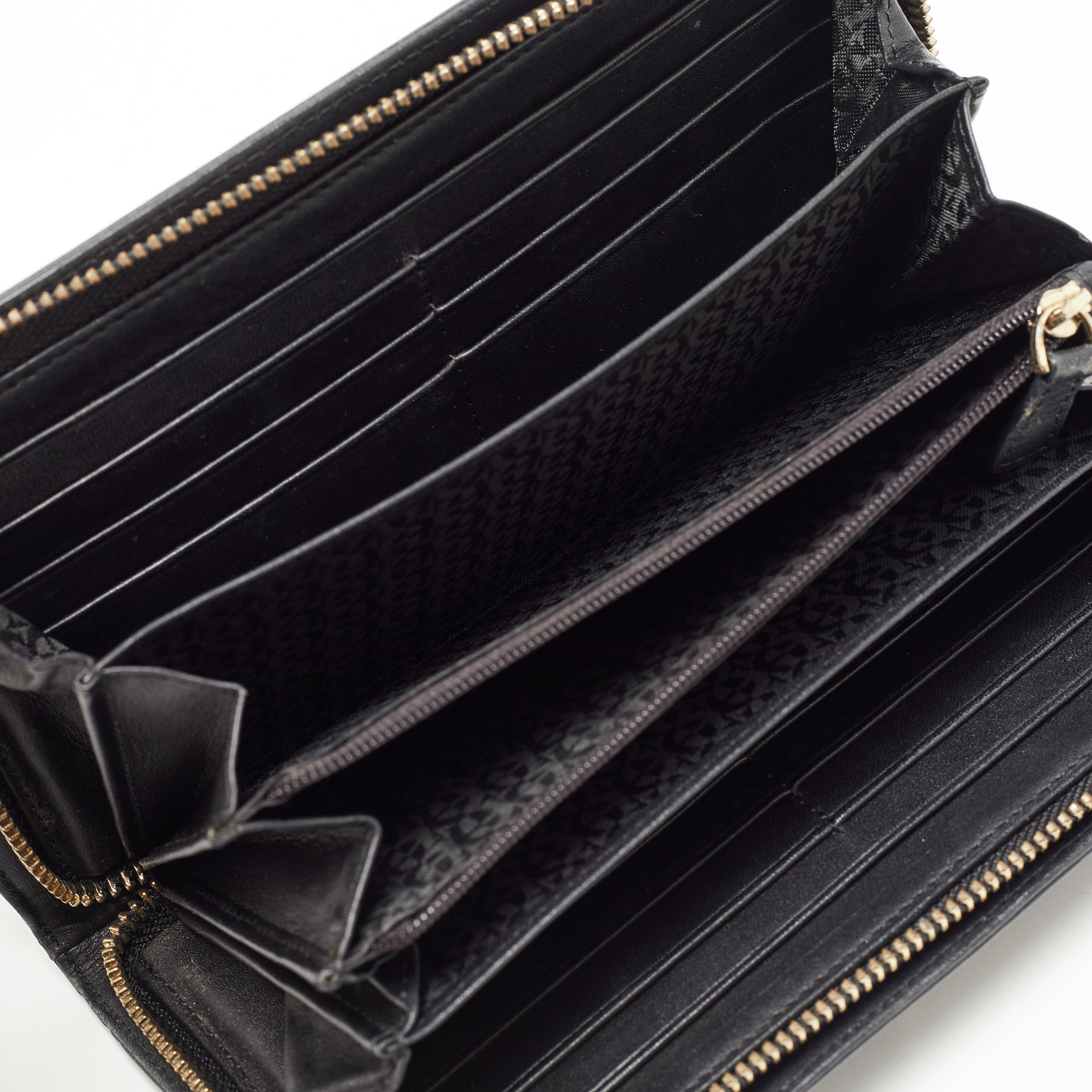 Aigner Black Woven Leather Cavallina Zip Around Continental Wallet