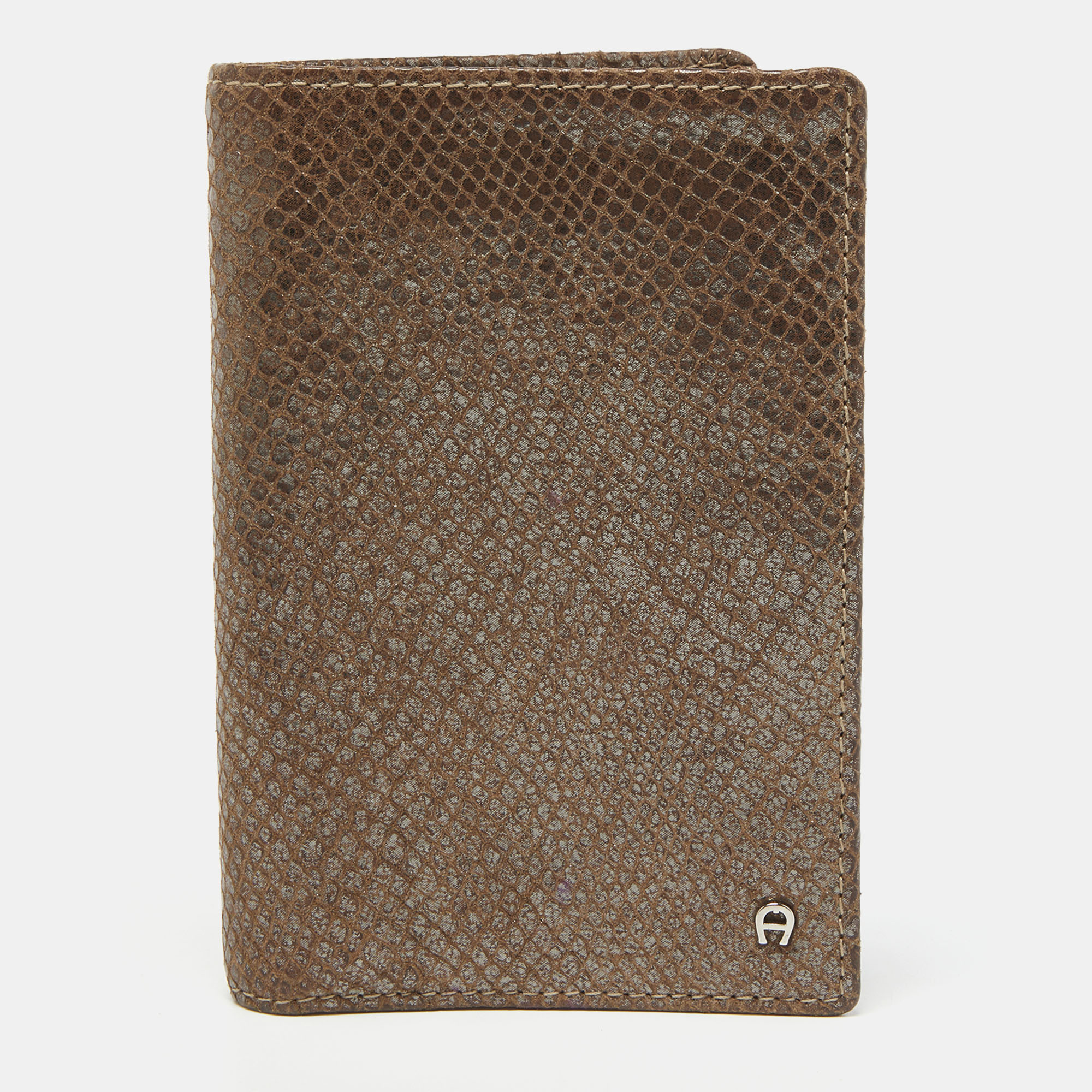 

Aigner Brown Shimmer Snakeskin Embossed Leather Bifold Wallet