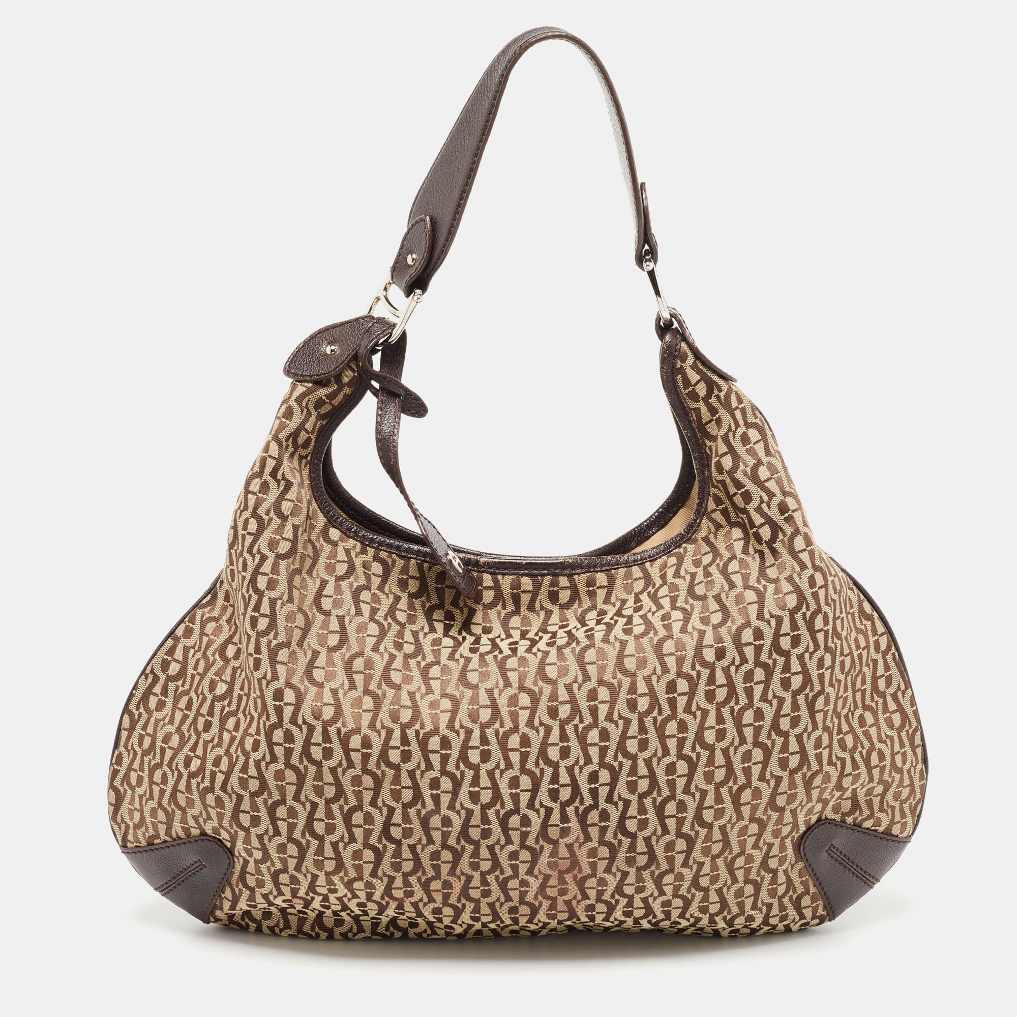 Pre-owned Aigner Beige/brown Signature Canvas And Leather Hobo