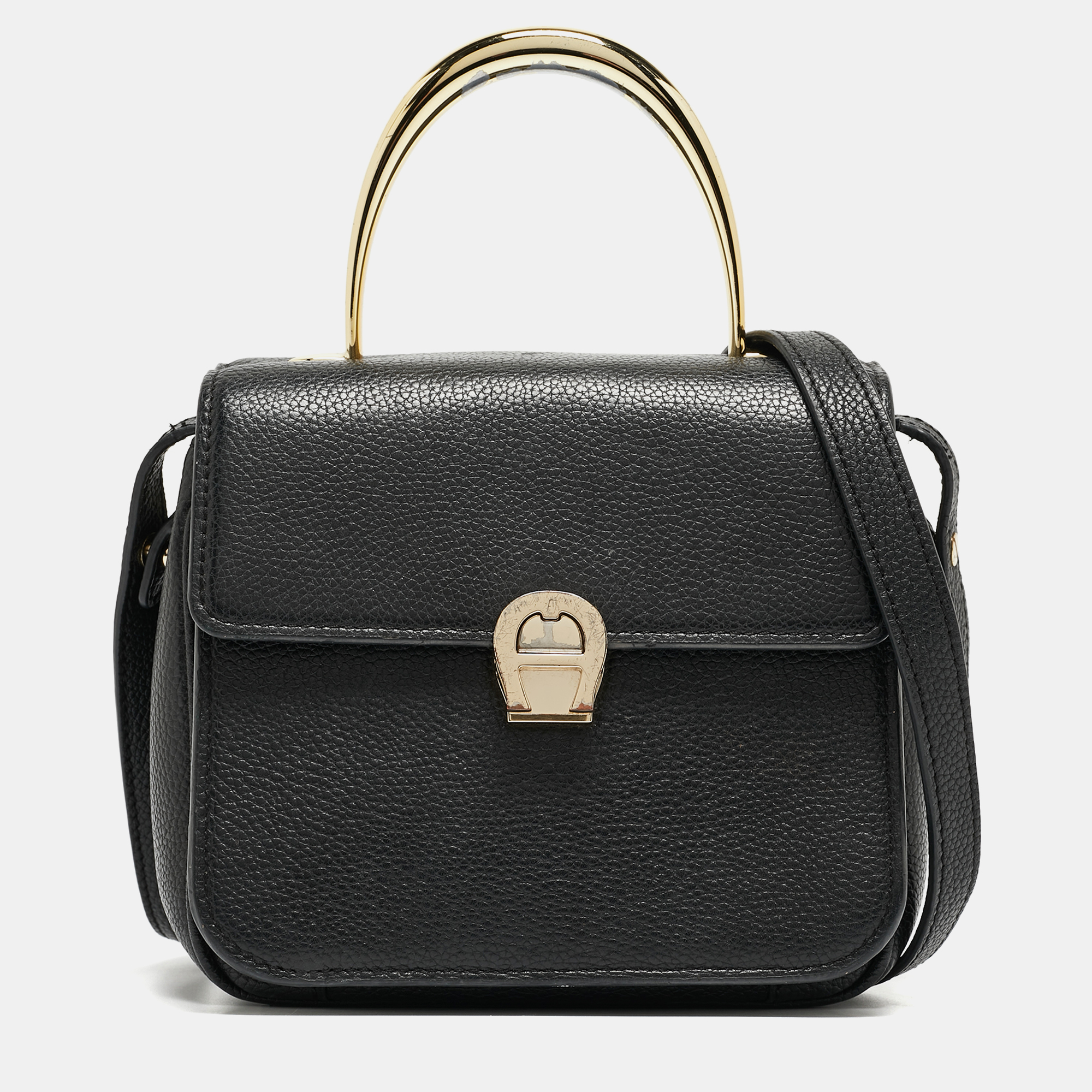 Pre-owned Aigner Black Leather Genoveva Top Handle Bag