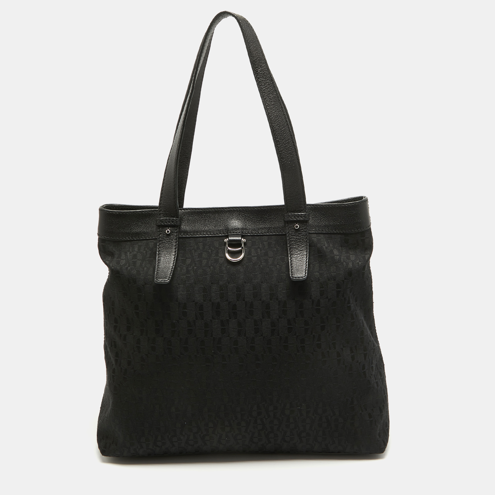 Pre-owned Aigner Black Monogram Canvas And Leather Tote
