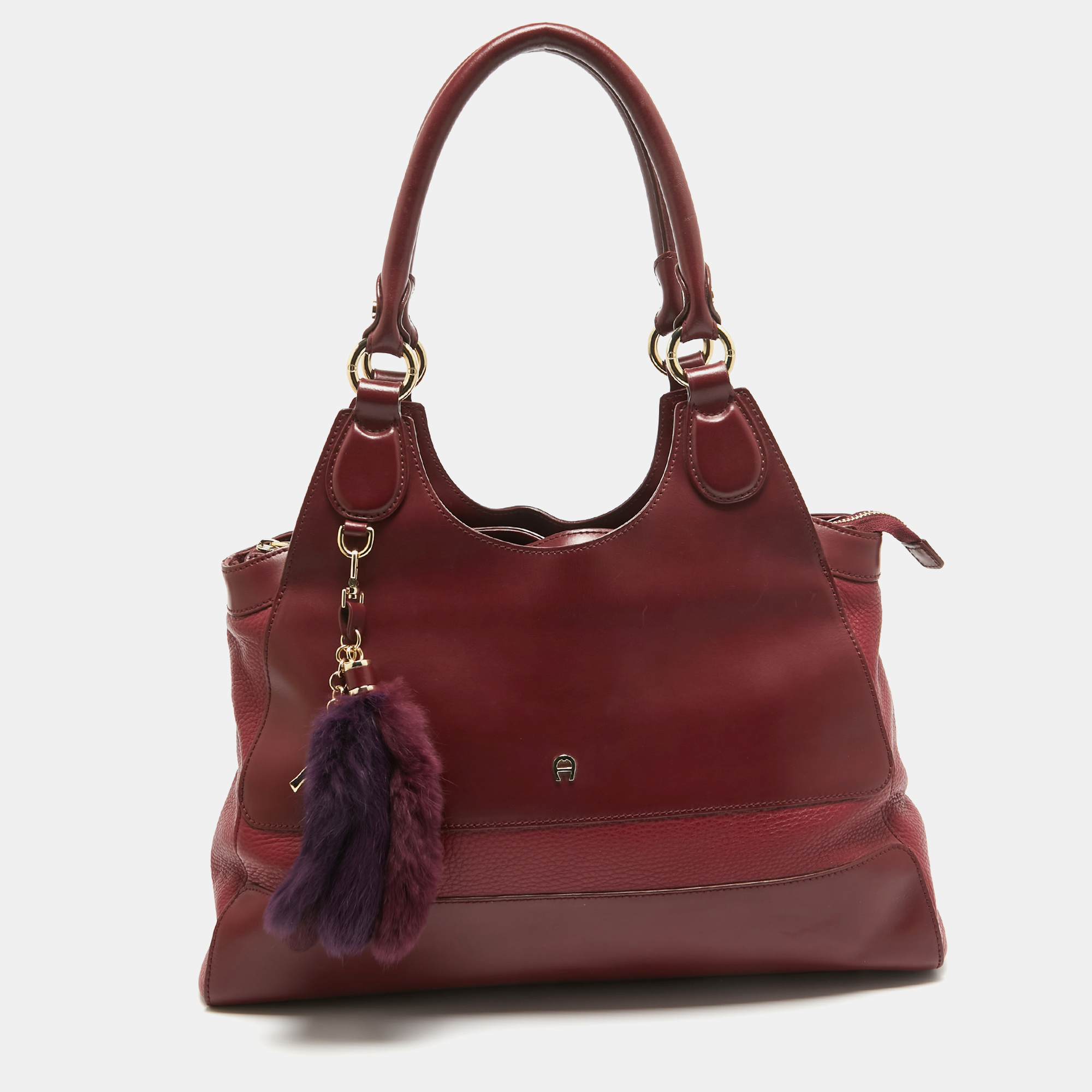 Pre-owned Aigner Burgundy/red Leather Charm Tote