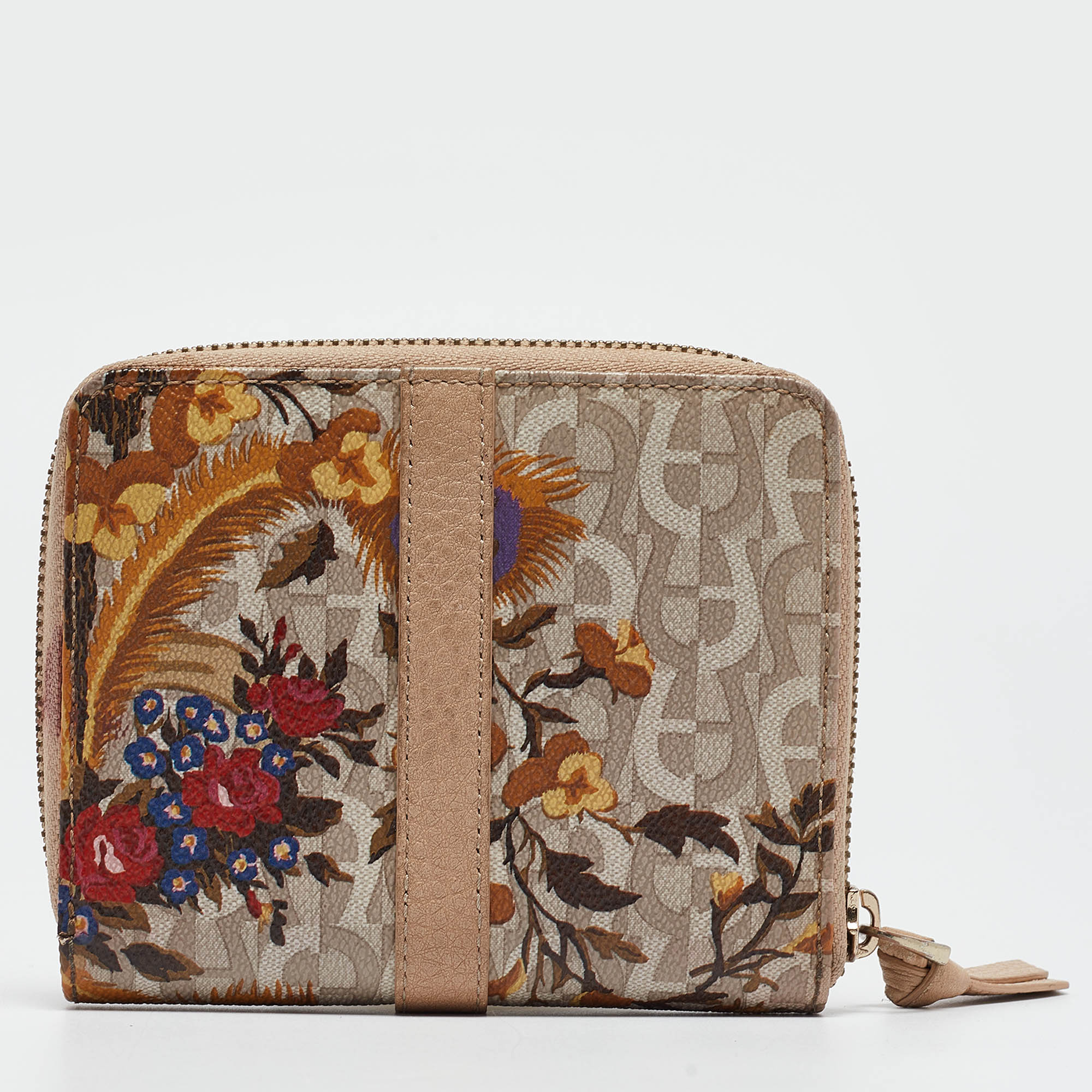 Aigner Multicolor Floral Print Coated Canvas and Leather Zip Compact Leather 