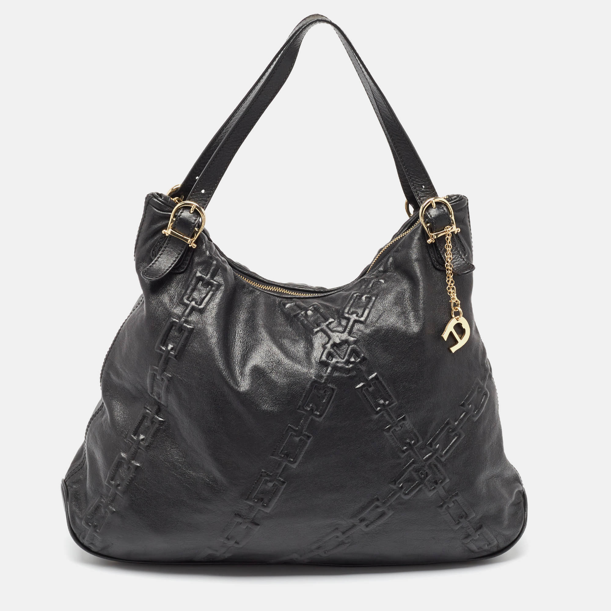 

Aigner Black Chain Embossed Leather Hobo