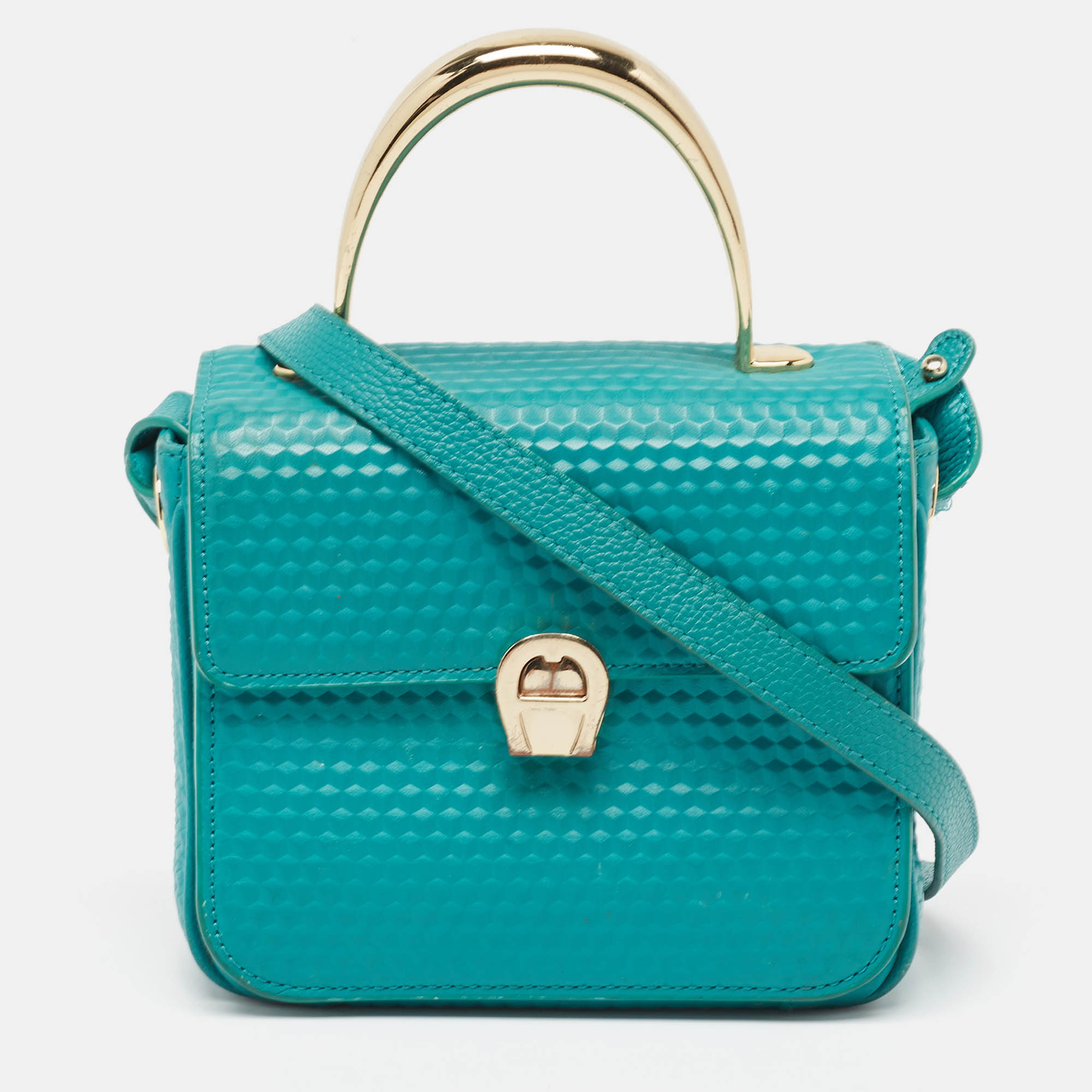 

Aigner Green Textured Leather Genoveva Top Handle Bag