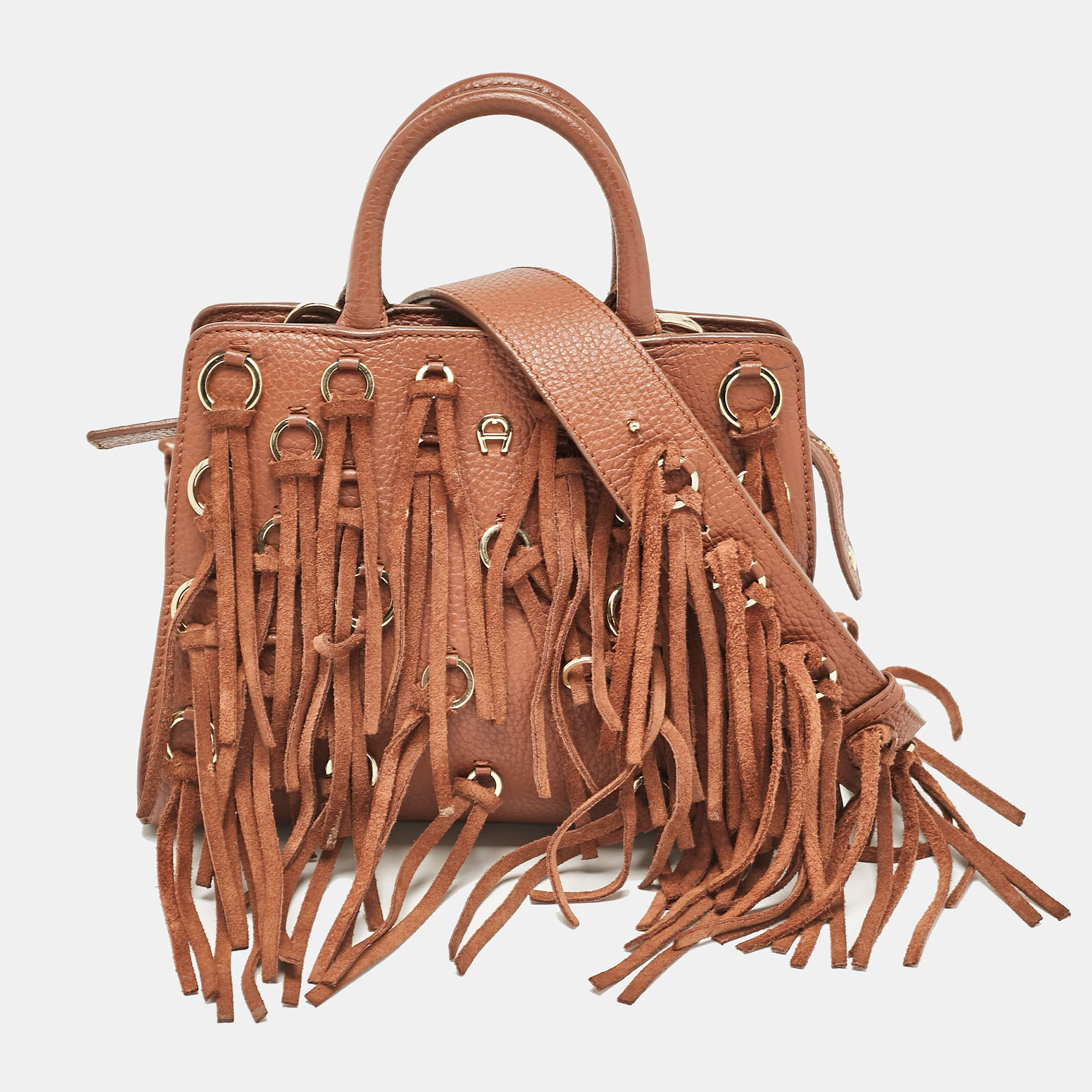 

Aigner Brown Leather Cybill Fringe Tote