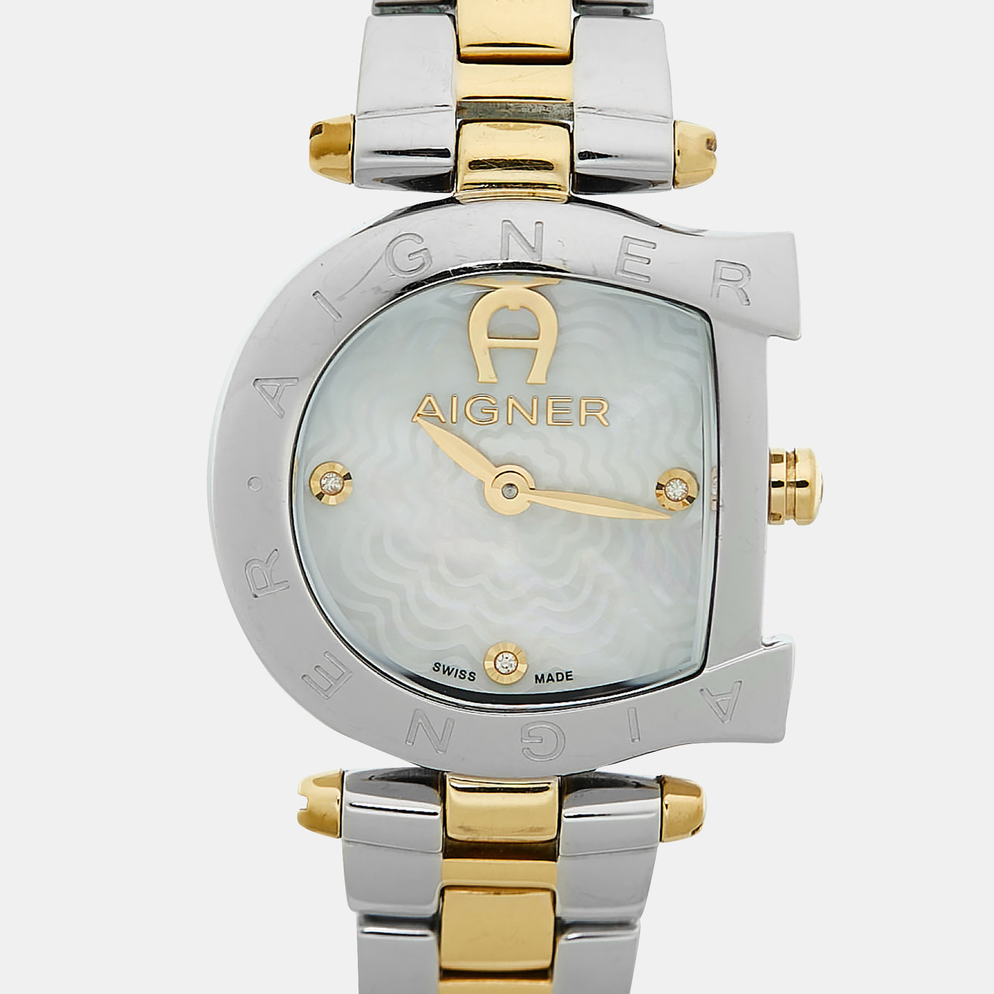 Aigner Mother of Pearl Two Tone Stainless Steel Arco A34200 Women`s Wristwatch 25 mm 