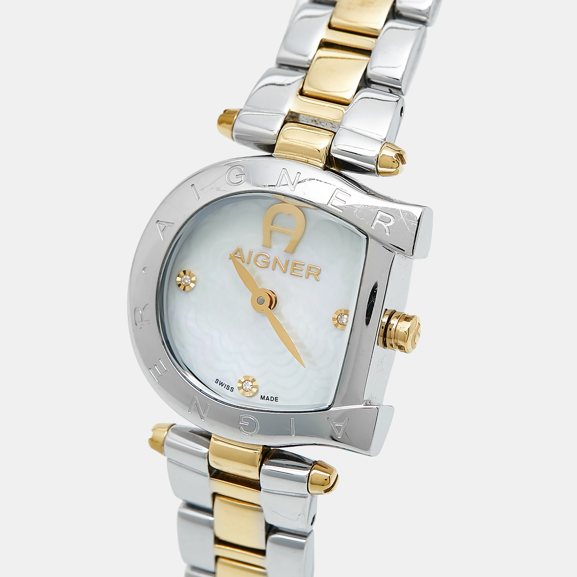 Aigner Mother of Pearl Two Tone Stainless Steel Arco A34200 Women`s Wristwatch 25 mm 