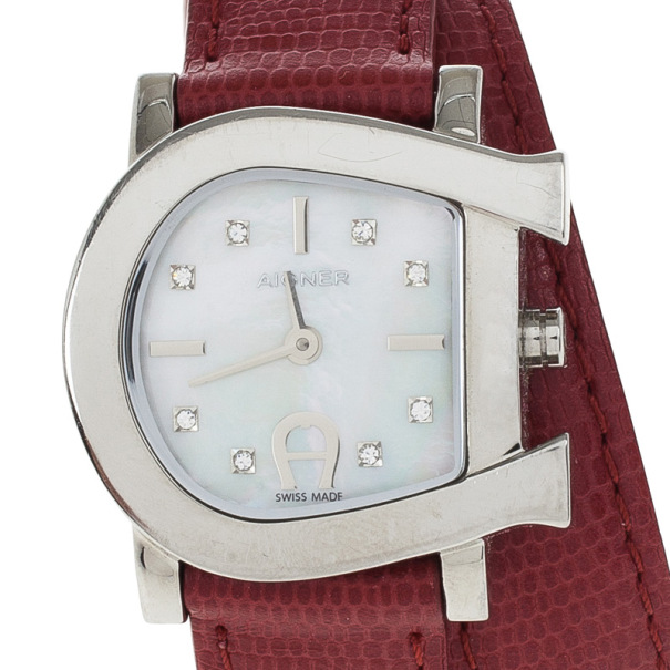 Pre Owned Aigner Mother of Pearl Stainless Steel Genua Duo Women's Wristwatch 26MM